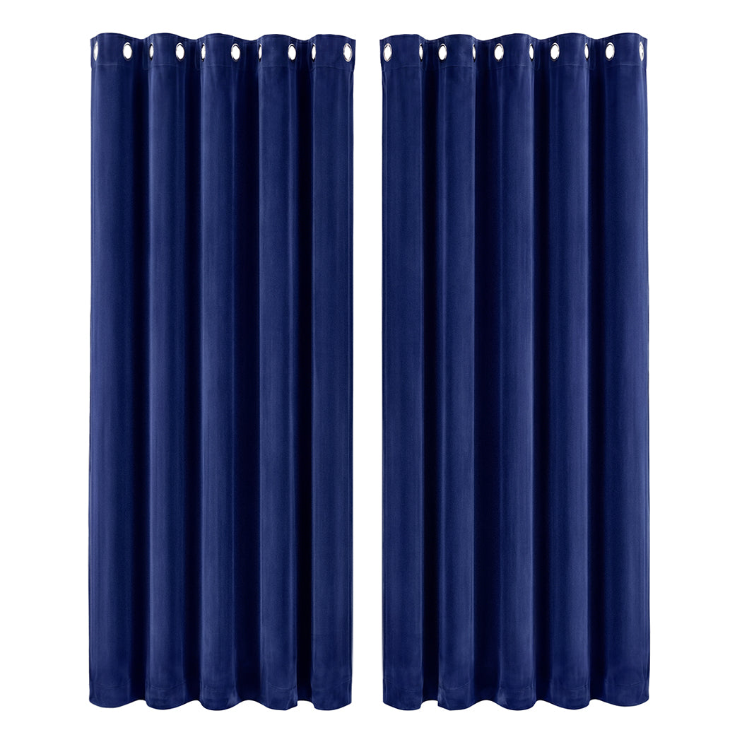 Marlow Blackout Curtains 2 Panels Velvet Room Darkening Eyelet Curtains Blue