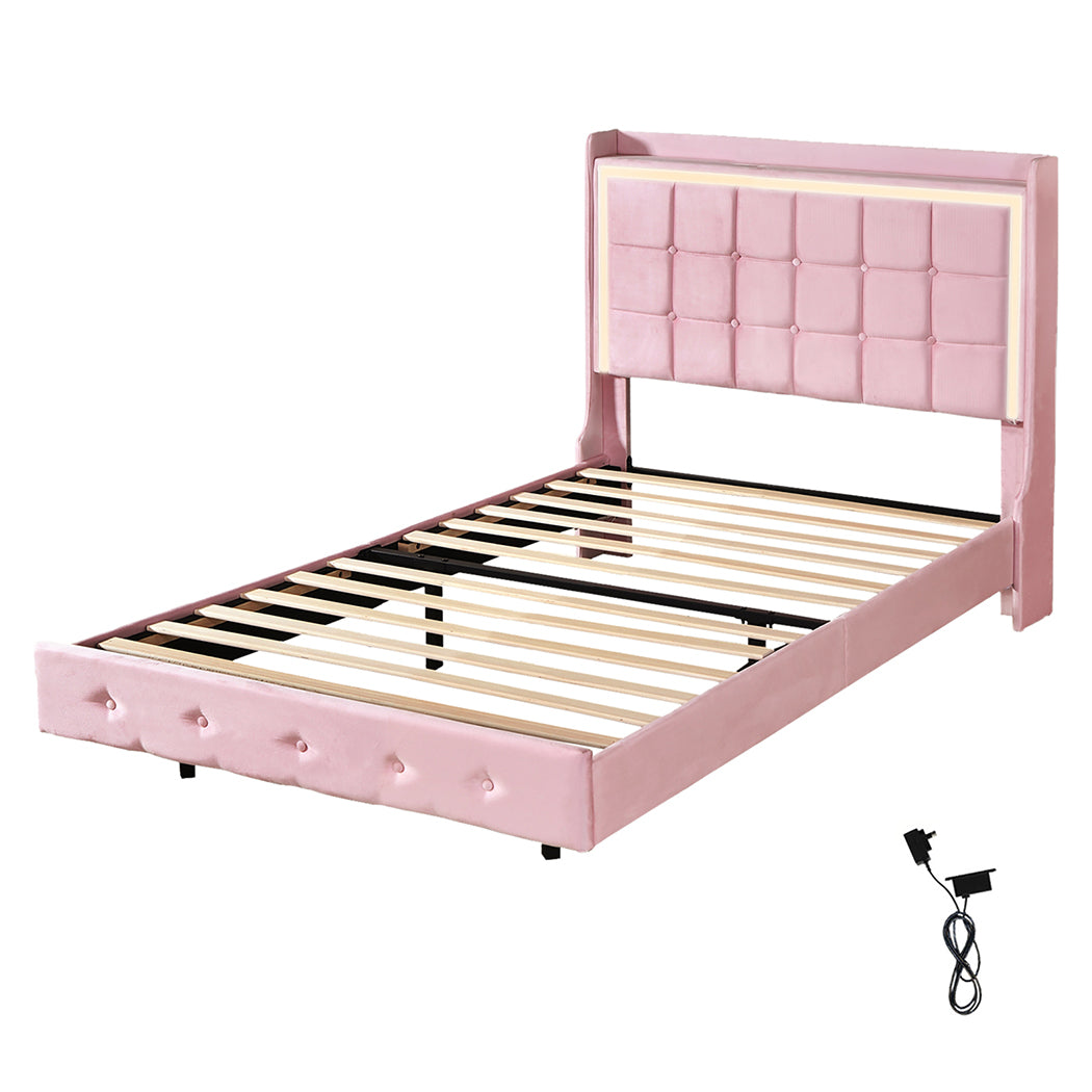 Levede King Single Floating Bed Frame With RGB LED Light Headboard USB Charge