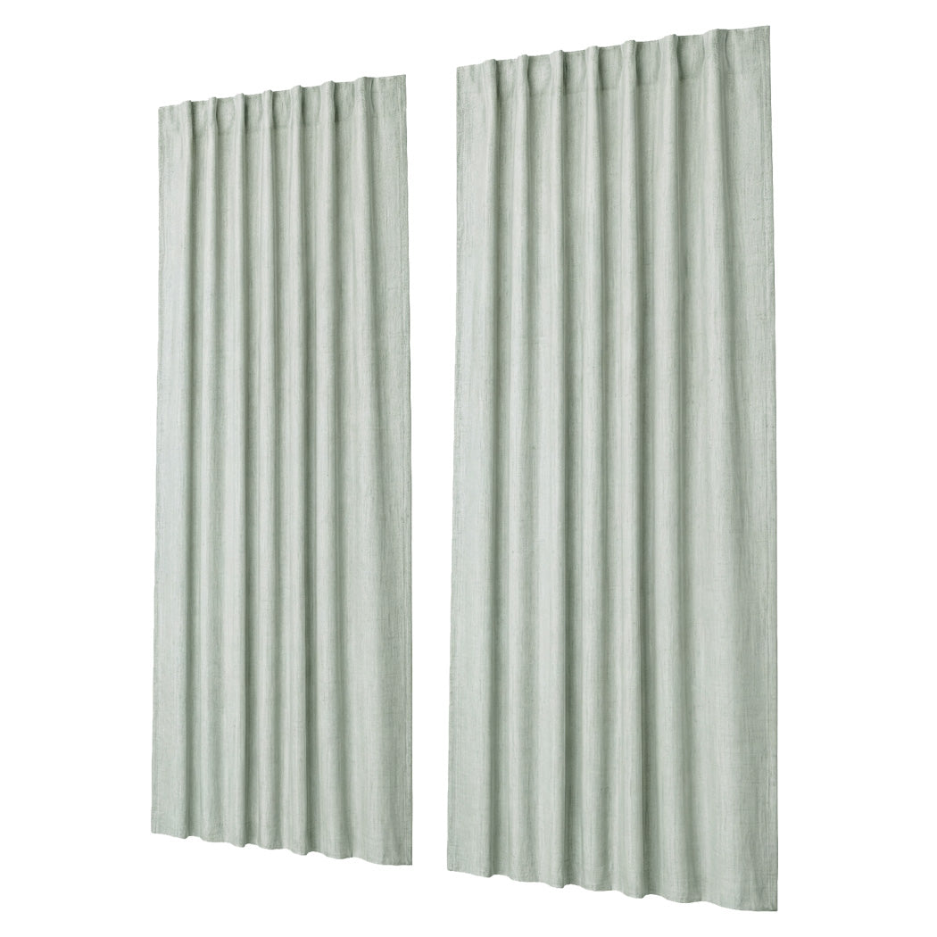 Marlow Blackout Curtains Thermal Linen Look Blockout Drapes 2 Panels Green