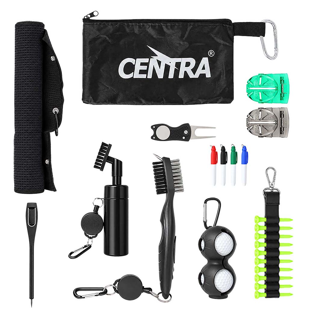 Centra Golf Essentials Kit Must Accessories Set 11Pc Golf Gifts for Men Black