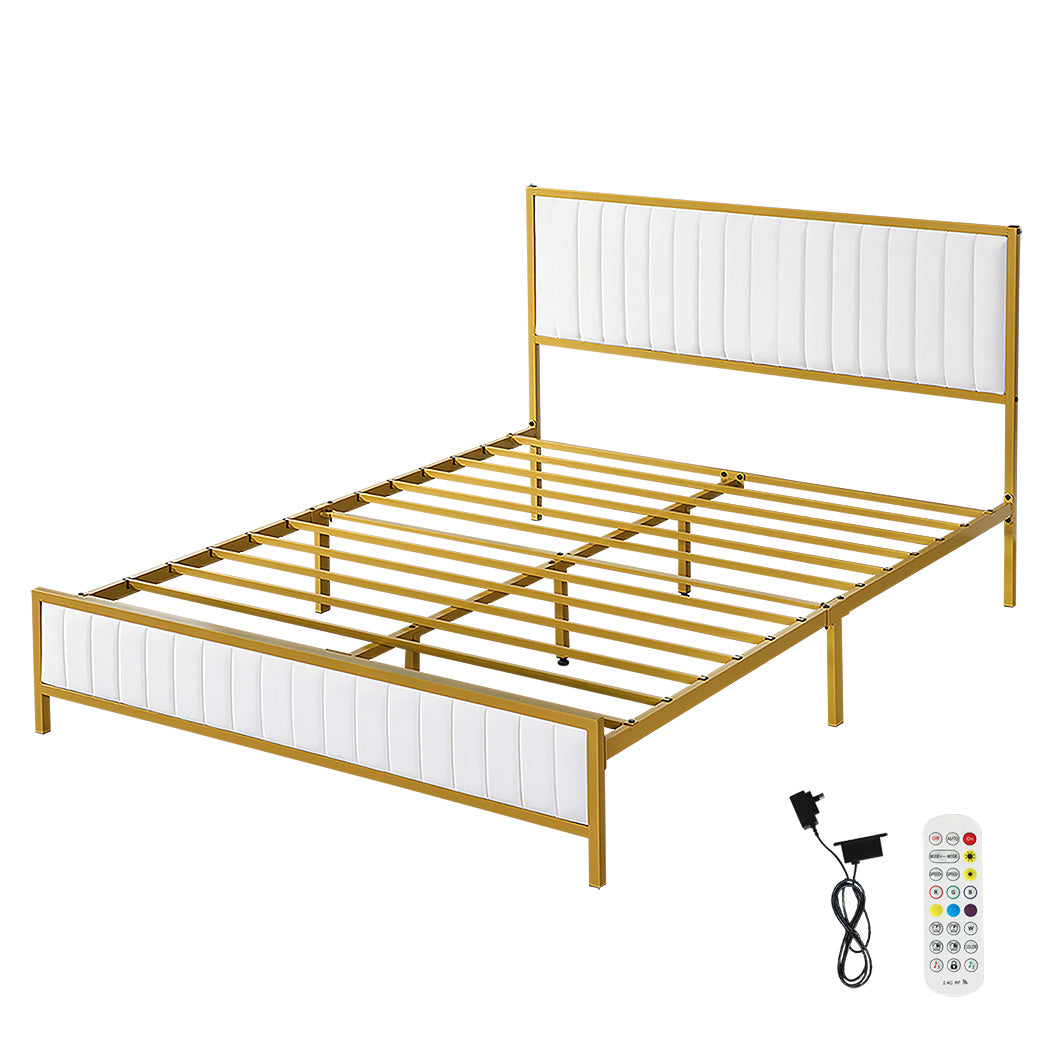 Levede Metal Bed Frame Under Bed Storage Queen Beige