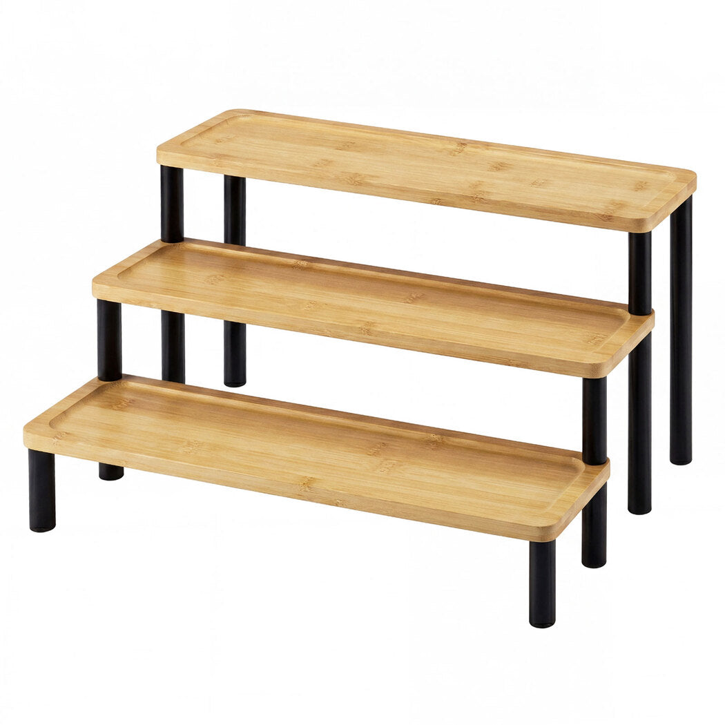 Toque Bamboo Display Stand 3 Tier Serving Tray Platters Spice Rack Shelf Kitchen