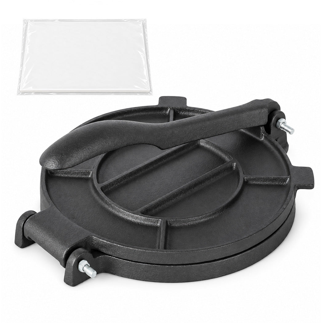 Toque Tortilla Press Cast Iron With Baking Paper Heavy Duty For Kitchen Black
