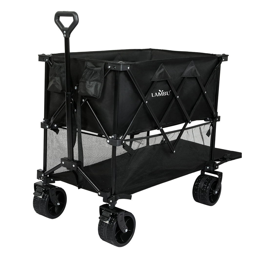 Lambu Folding Wagon Cart Double Shelves