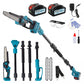 Traderight Mini Chainsaw Pole Saw Brushless 700W 2.49m Adjustable Head Blue