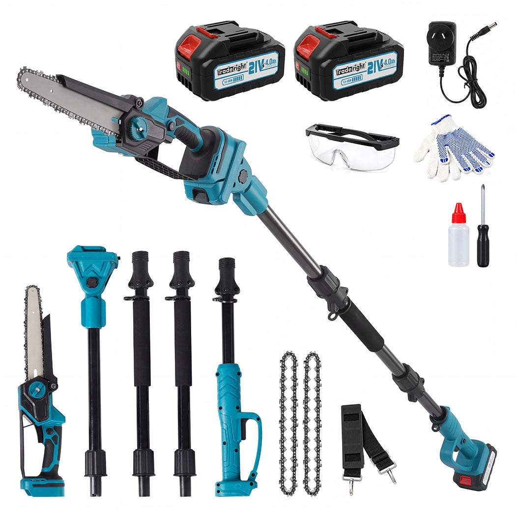 Traderight Mini Chainsaw Pole Saw Brushless 700W 2.49m Adjustable Head Blue
