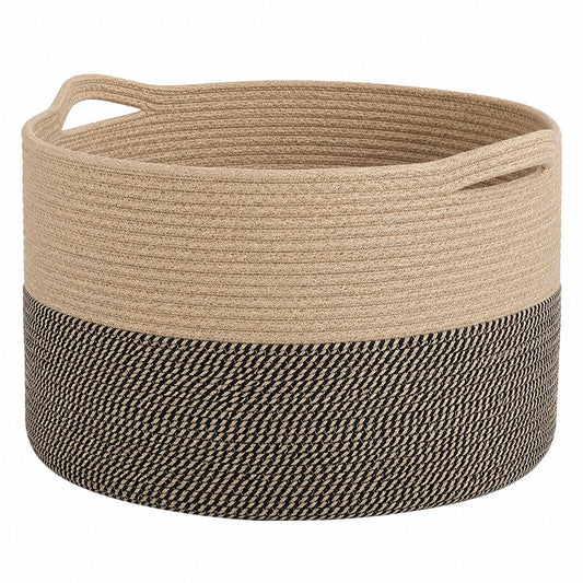 Levede Blanket Basket Large Cotton Rope Jute with Handles Foldable Home Yellow