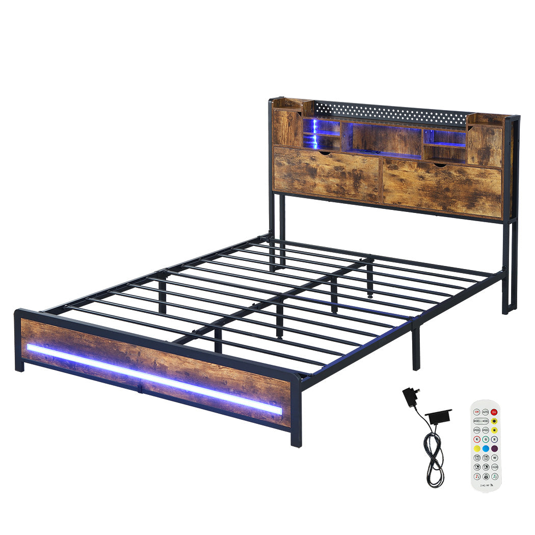 Levede Queen Bed Frame Storage Headboard Industrial