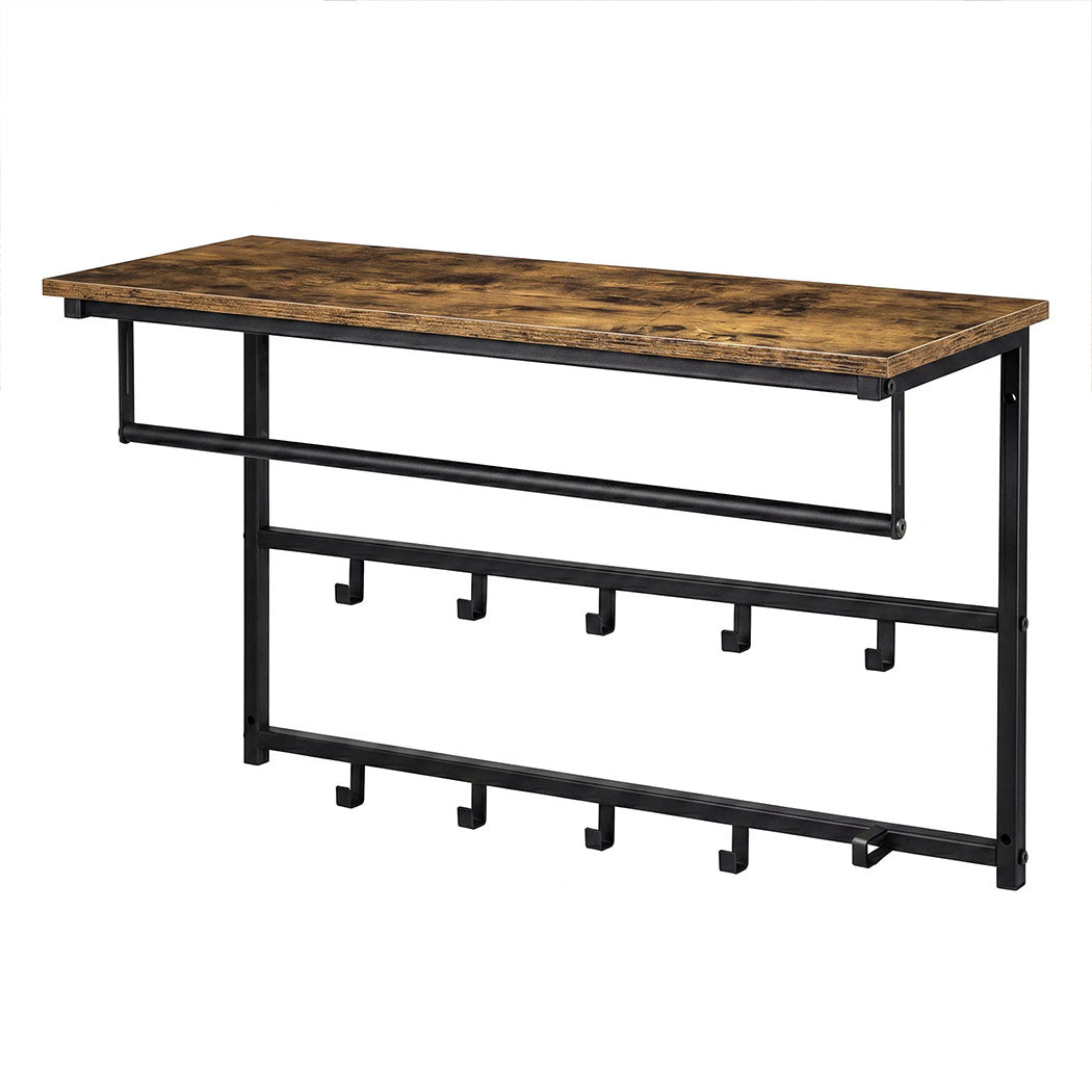 Levede Floating Shelves 10kg Wall Shelf Hooks Coat Rack Metal Wood Black