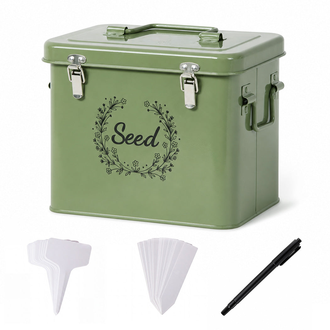 Toque Seed Storage Box Seed Organiser with 3 Compartments Metal Dark Green