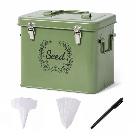 Toque Seed Storage Box Seed Organiser with 3 Compartments Metal Dark Green
