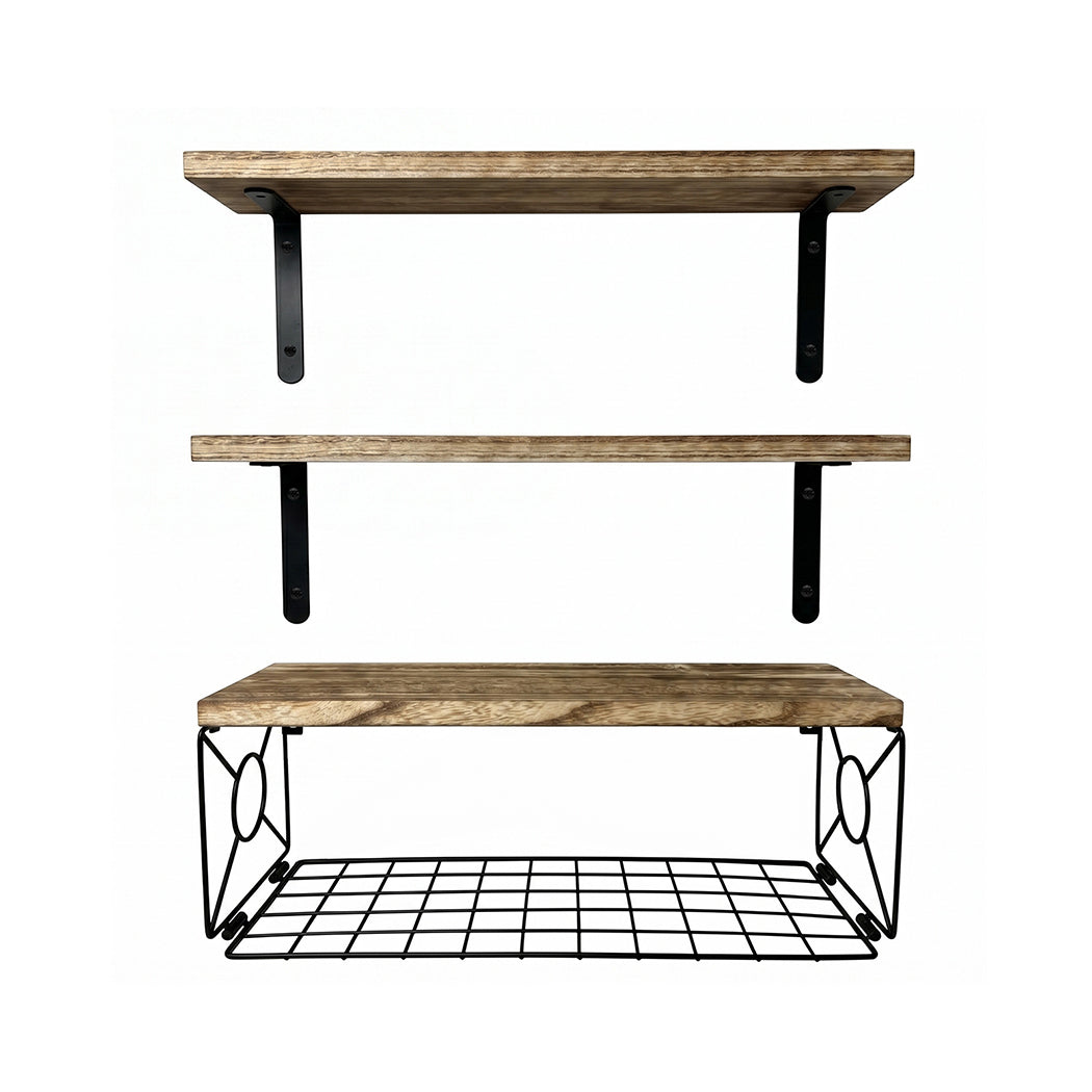 Levede Floating Wall Shelf 3 Pcs DIY Wall Mount Shelves Book Display Rack Basket
