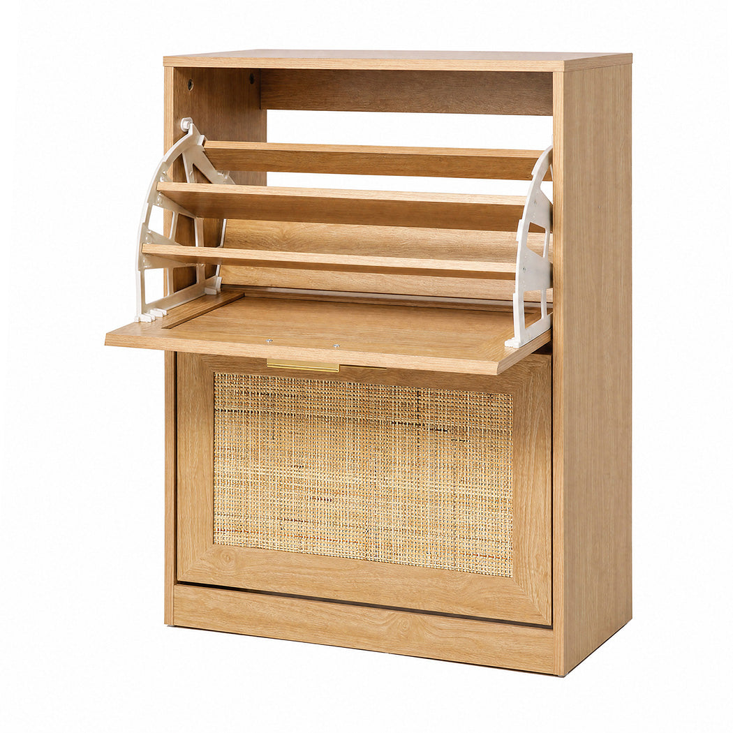 Levede Shoe Cabinet Flip Door Shoe Storage Cabinet Rattan Entryway Organizer Oak