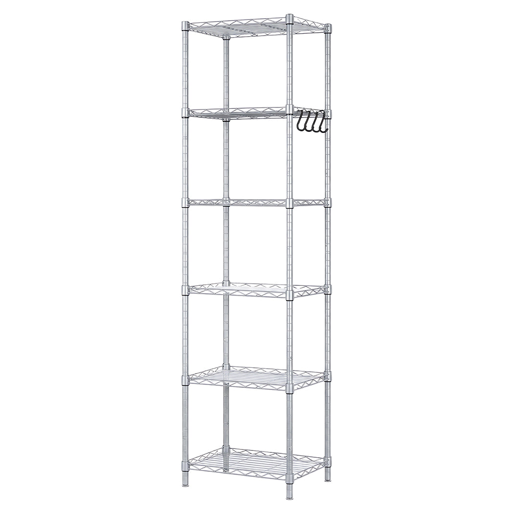 Levede Shelving Unit Adjustable Rack 6 Tier 161cm Carbon Steel Laundry Silver