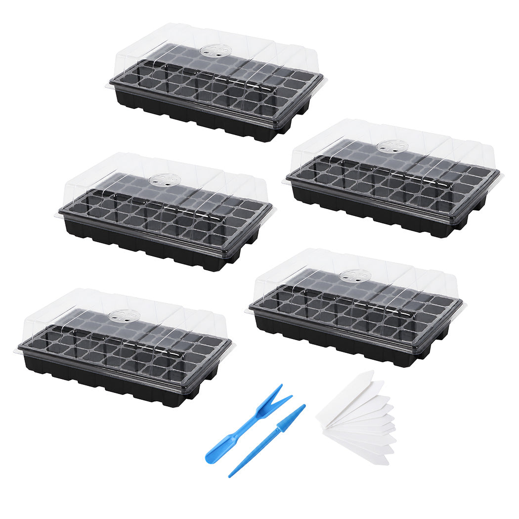Toque Seedling Tray 5 Pack Starter Kit With Vented Dome For Greenhouse Black