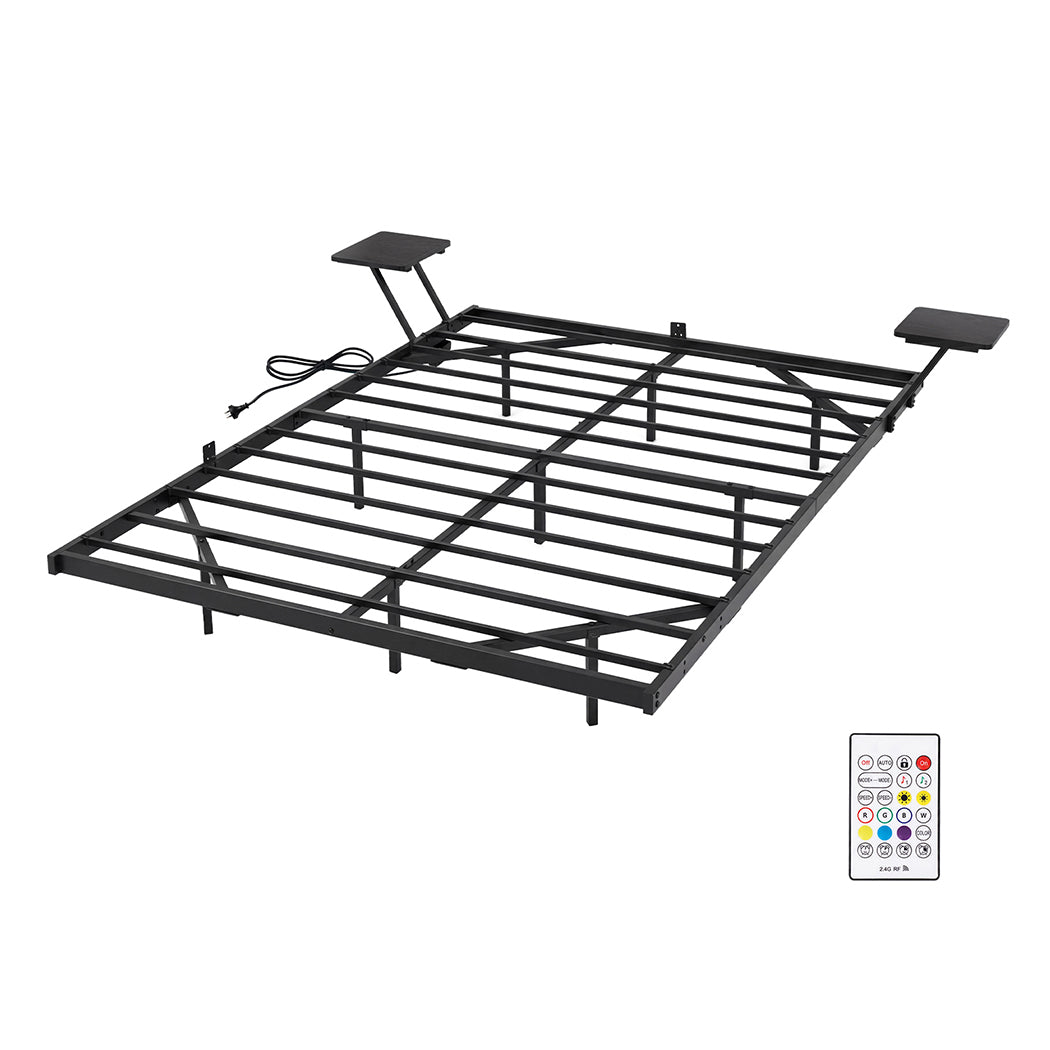 Levede Double Bed Frame Floating Frame with Storage Shelves RGB Lights Black