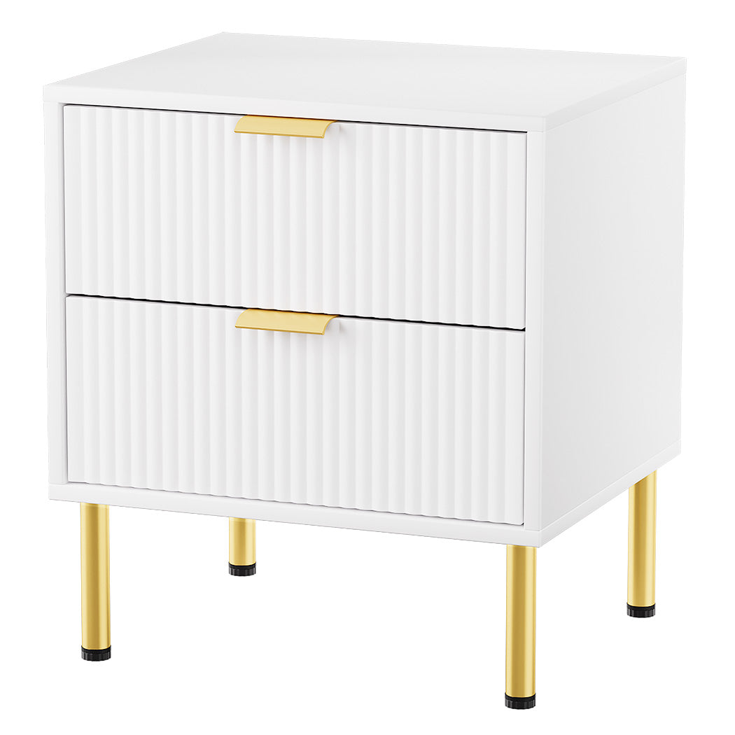Levede Bedside Table with 2 Drawers White Metal Legs