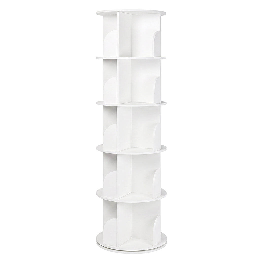 Levede Rotating Bookshelf 5 Tier Book Storage Space Saving Round Tower White