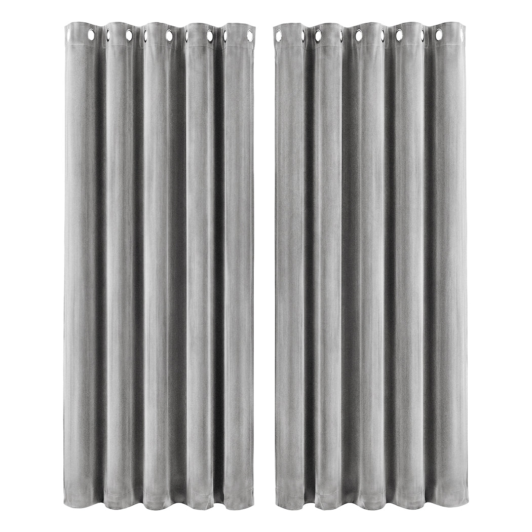 Marlow Blackout Curtains 2X Velvet Room Darkening Eyelet Curtains Decor Grey