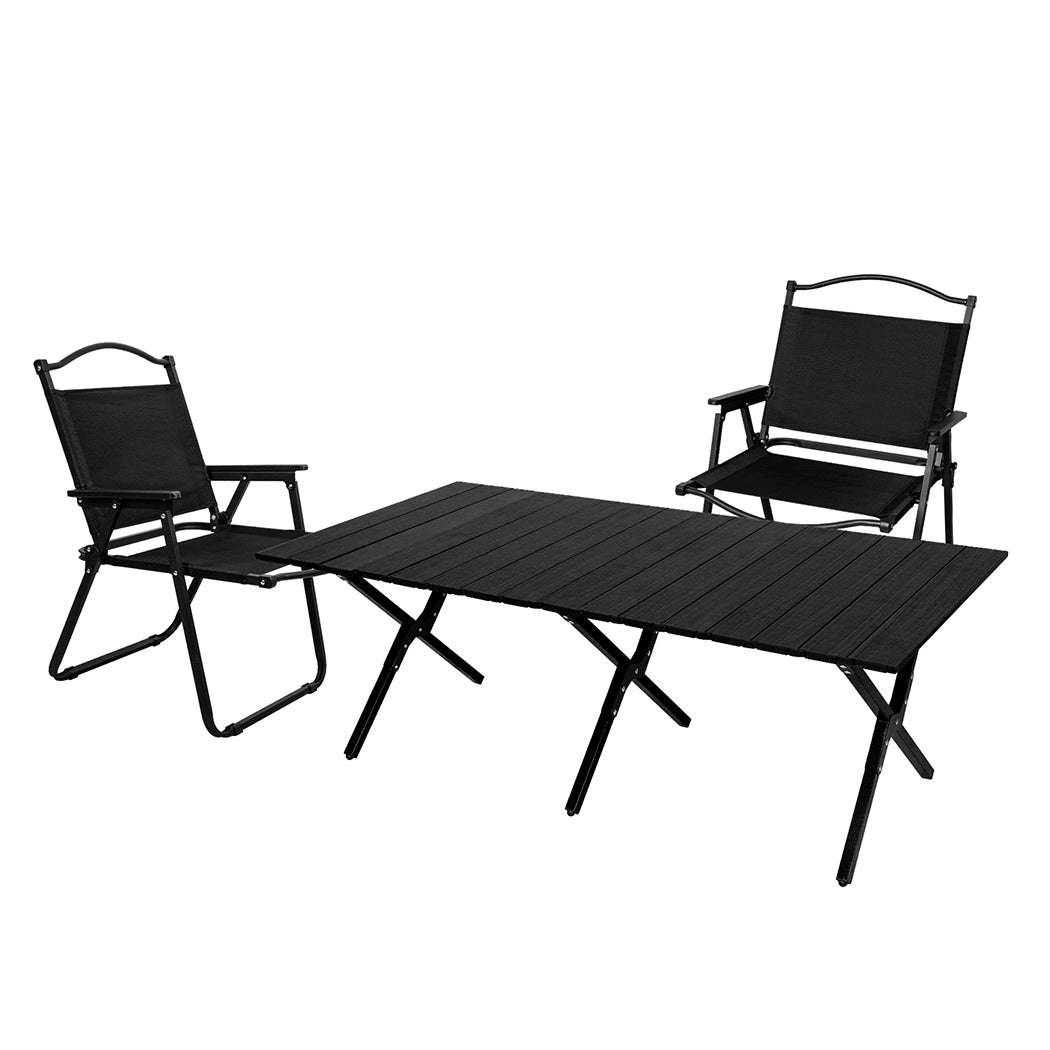 Levede Folding Camping Table Chair Set Black