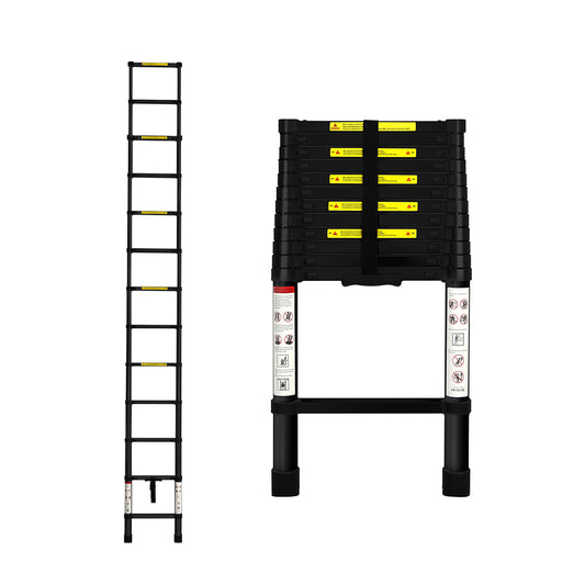Traderight Multipurpose Aluminium Ladder Telescopic 3.8M Black