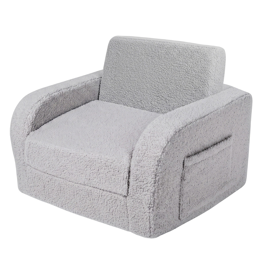 BoPeep Kids Sofa 3-In-1 Fold Out Toddler Chair Teddy Plush for Napping Gray