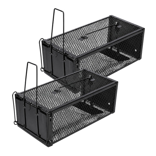 Toque Mouse Trap Humane Live Catch Rat Cage Reusable Zinc Iron Garage Black 2pc