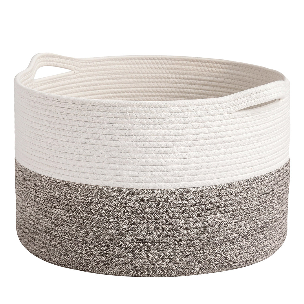 Levede Blanket Basket Cotton Rope Foldable Large with Handles Bedroom Brown