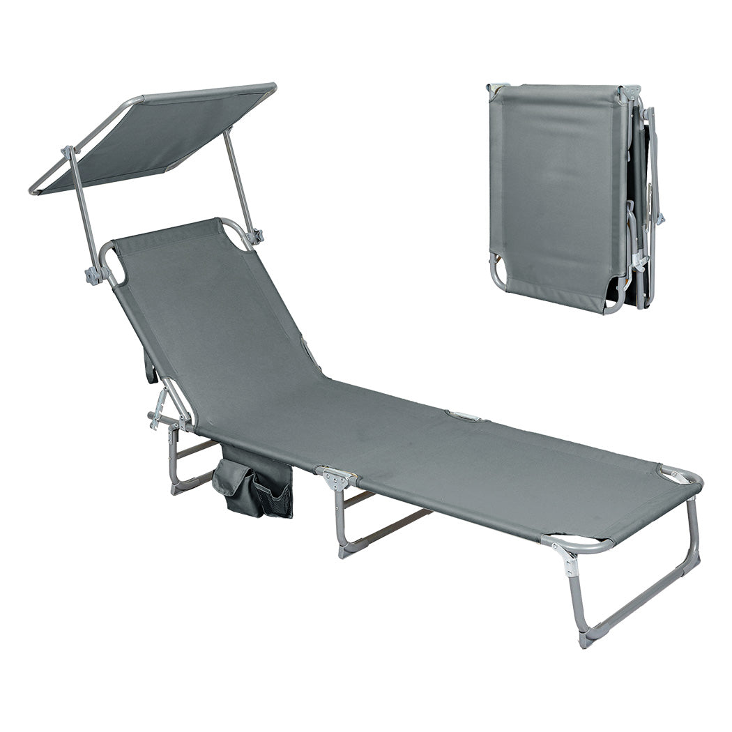 Levede Foldable Lounge Chairs with Canopy Grey