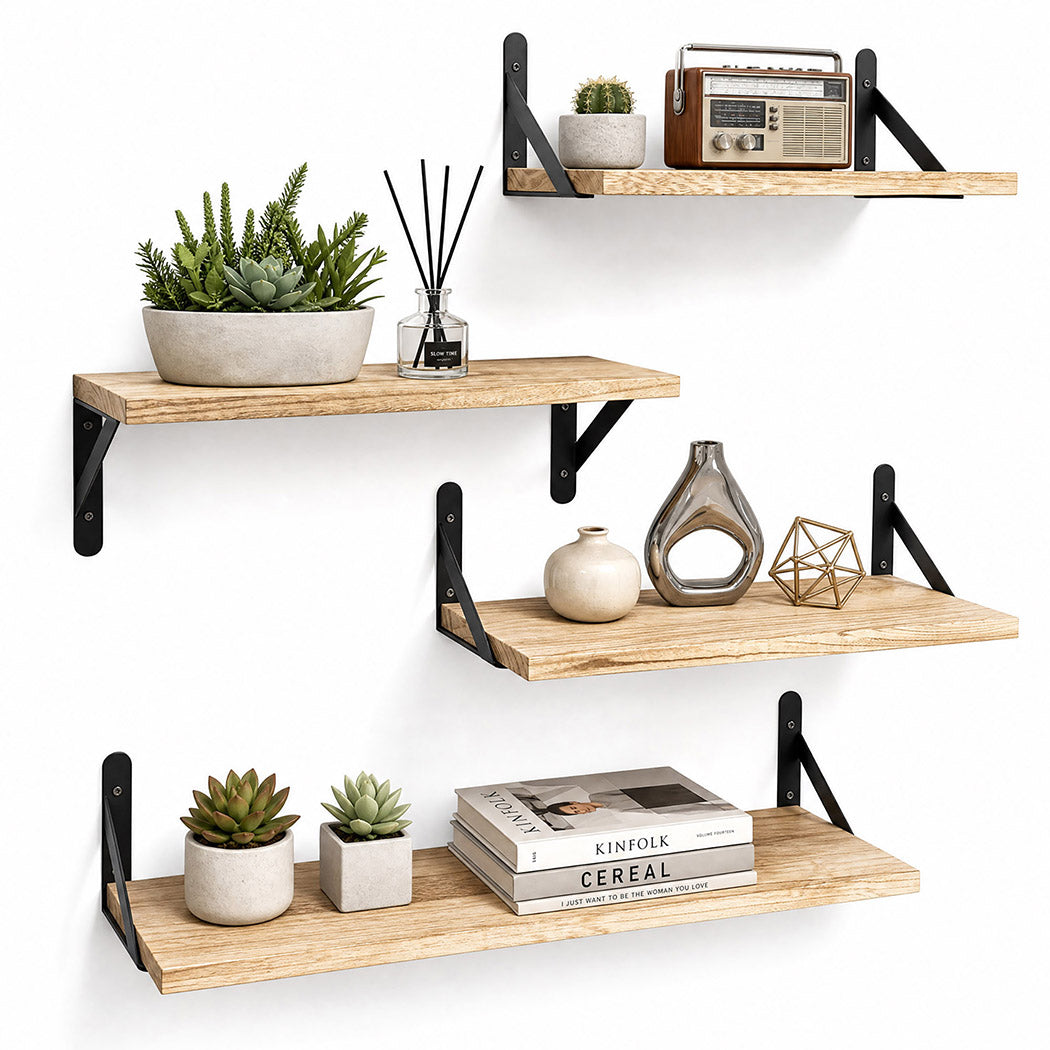 Levede Floating Wall Shelves 4Pcs Rustic Wood Storage Display Rack Bookshelf