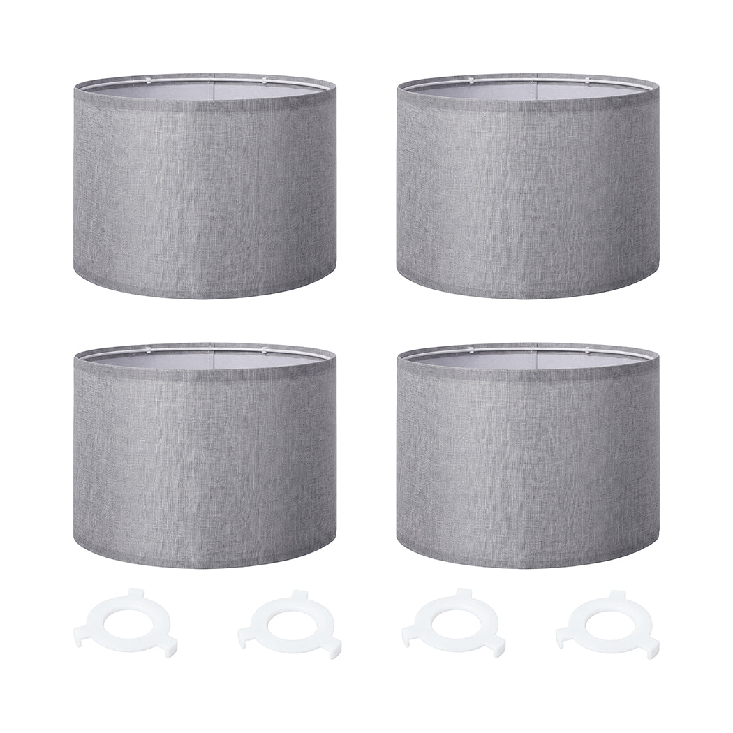 Emitto Lamp Shade 4pc Linen Drum E26 E27 with E14 Rings for Home Decor Grey