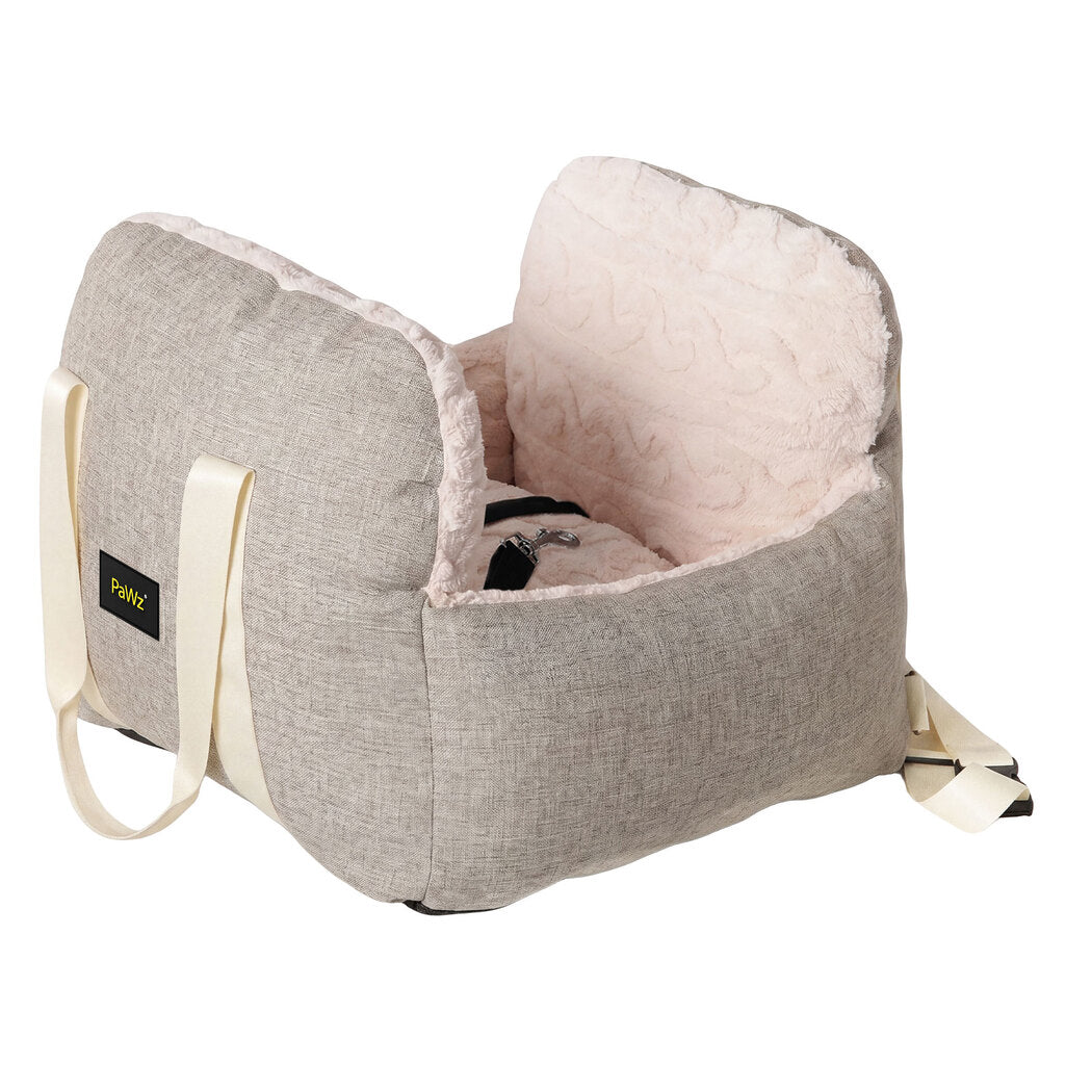 PaWz Dog Car Seat Booster Car Seat With Safety Tether Linen-Look Beige