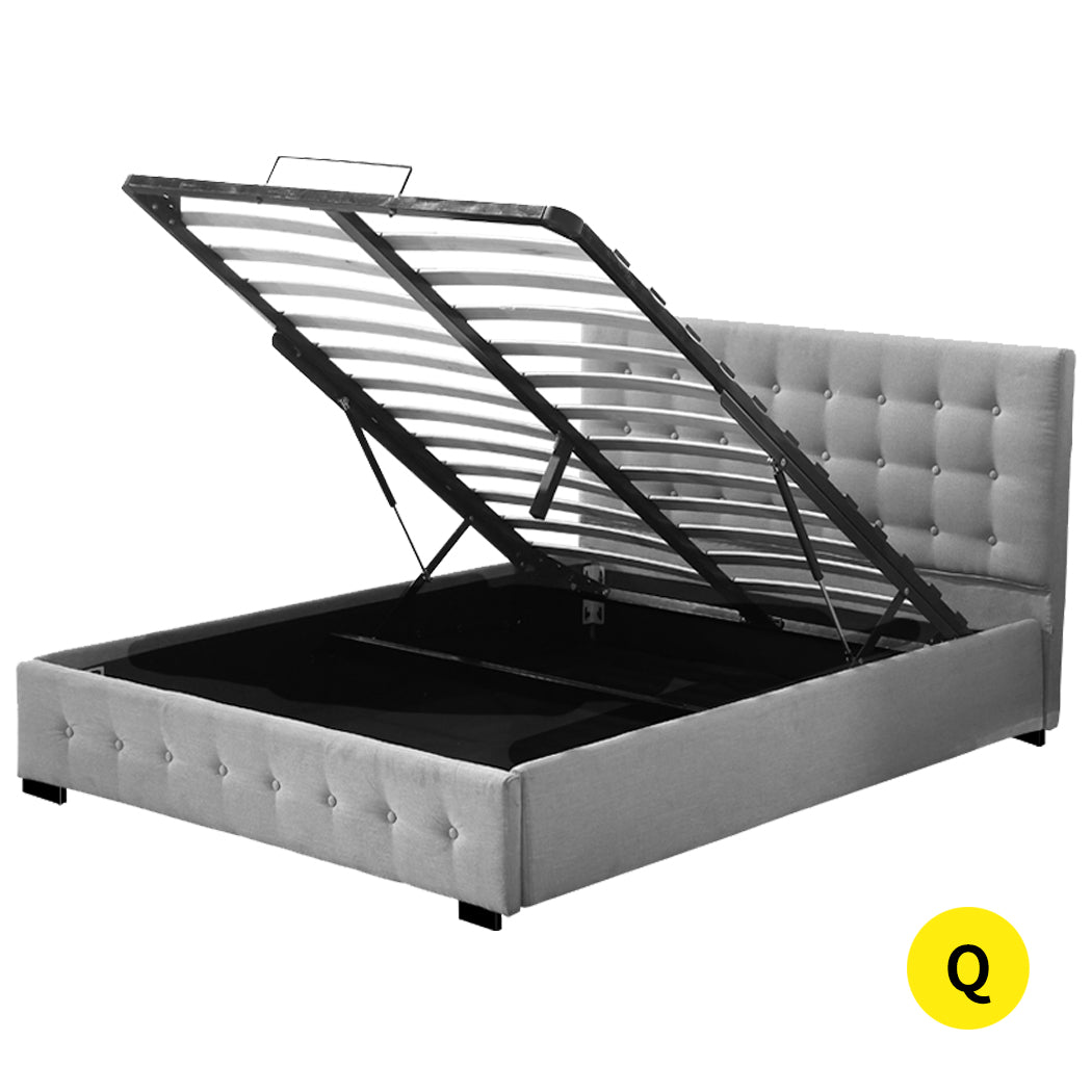 Levede Queen Bed Frame Fabric Tufted Grey
