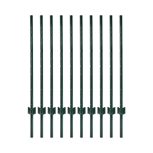 Metal Fence Posts 4Ft 10Pc Set U Shape Powder Coated for Garden Boundary Green