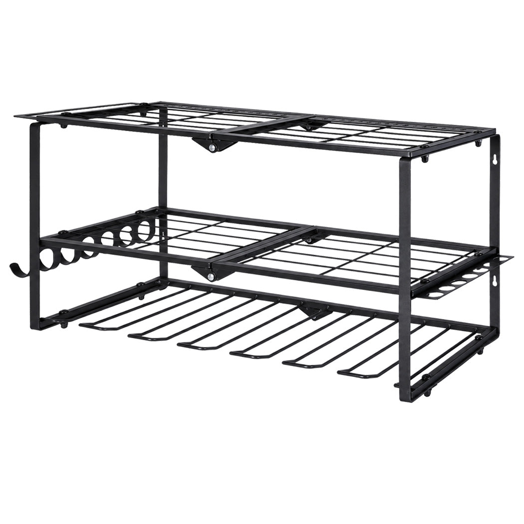 Levede Garage Storage Organiser 3 Tier Wall Mounted Power Tool Rack Metal Black