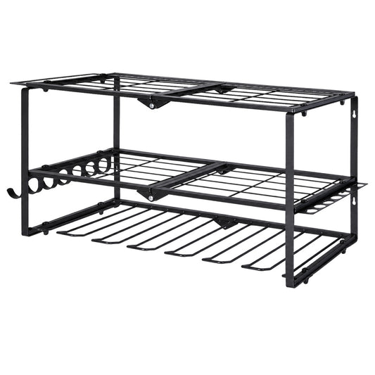 Levede Garage Storage Organiser 3 Tier Wall Mounted Power Tool Rack Metal Black