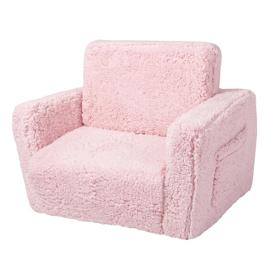 BoPeep Kids Sofa Fold Out Couch 2 In 1 Plush Toddler Lounger for Playroom Pink