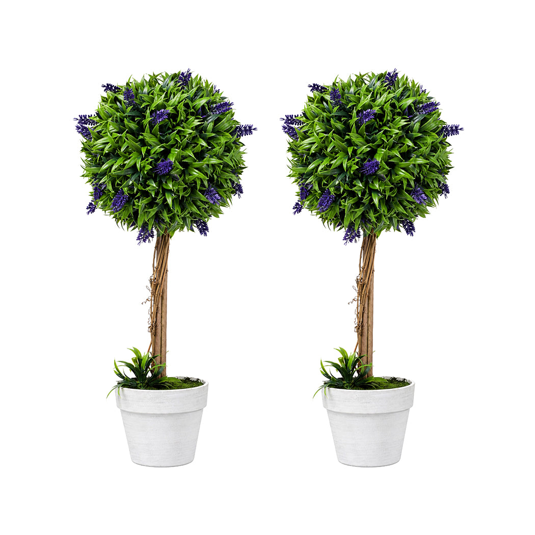 Lambu Artificial Plants Faux Lavender Topiary Set of 2 for Front Door Green