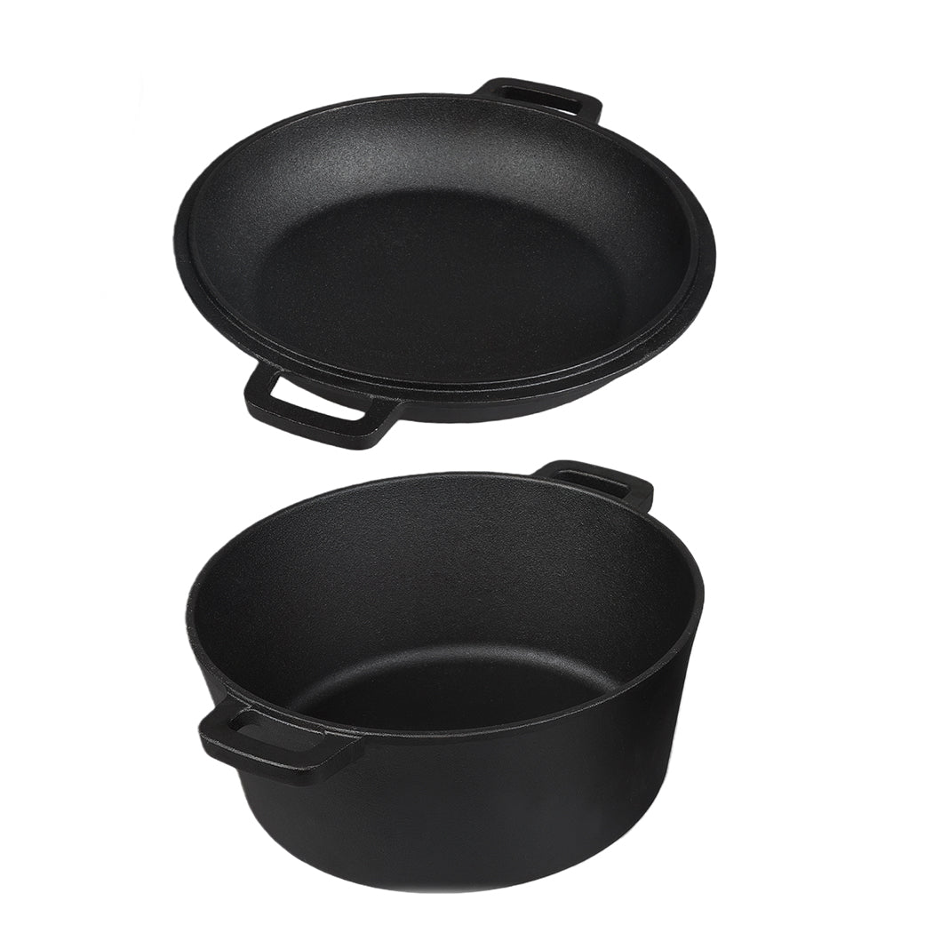 Toque 5.84L Double Dutch Oven 2 in 1 Cast Iron Pan