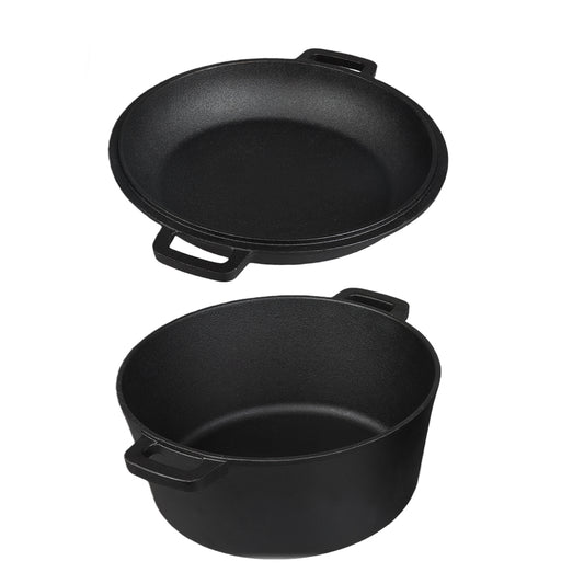 Toque 5.84L Double Dutch Oven 2 in 1 Cast Iron Pan