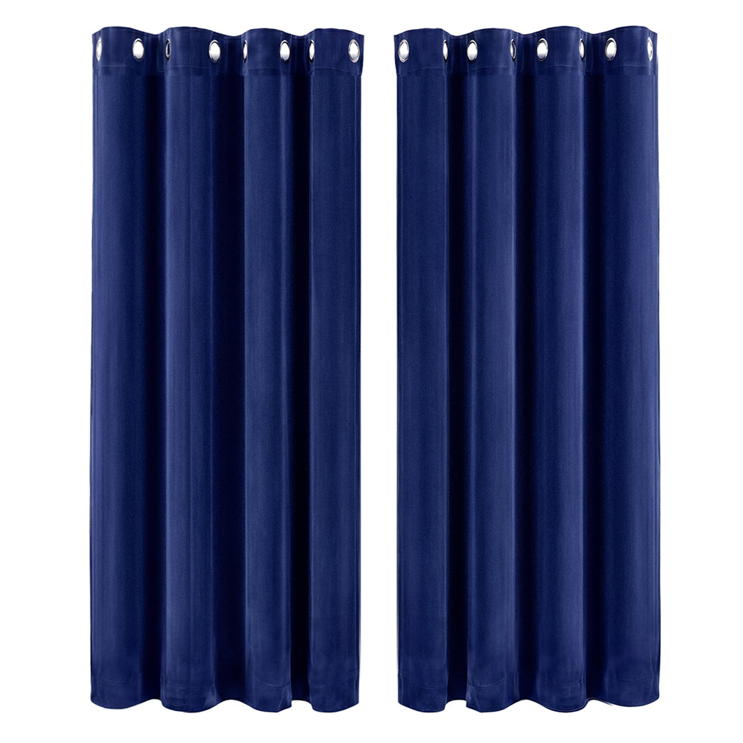 Marlow Thick Thermal Blackout Curtains Velvet 46x54 Inch Eyelet Ring Top Blue