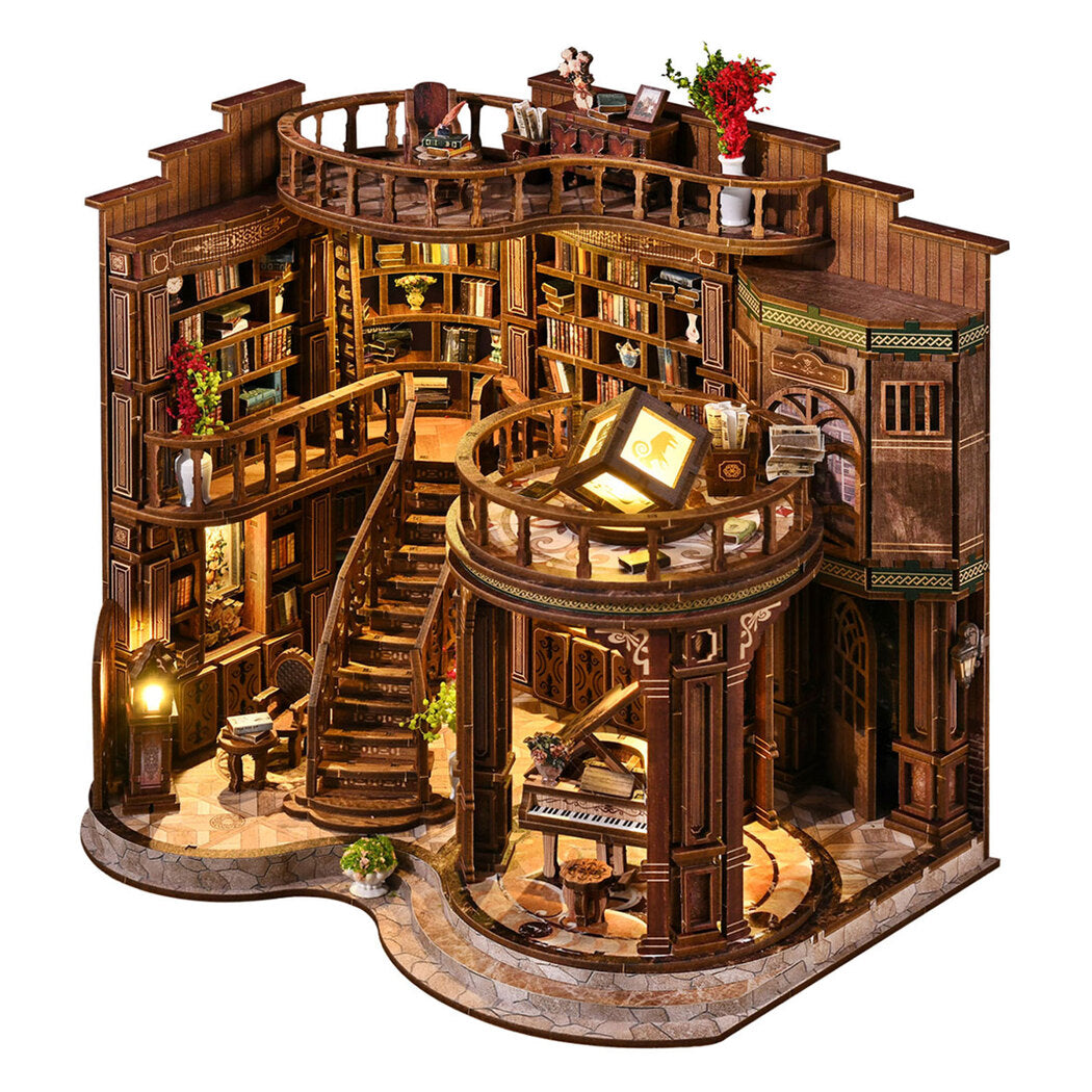Bo Peep Book Nook Kit DIY Vintage Library with Warm LED 3D Wooden Puzzle Walnut