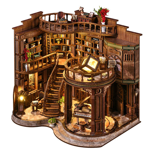 Bo Peep Book Nook Kit DIY Vintage Library with Warm LED 3D Wooden Puzzle Walnut