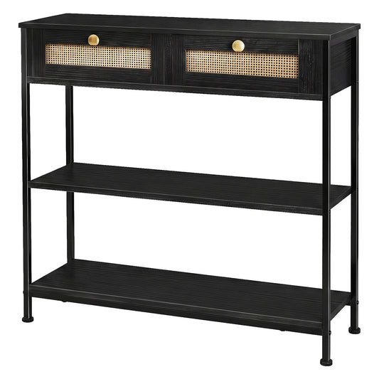 Levede Console Table with Drawers 3-Tier Slim Hallway Table 80cm Entryway Black