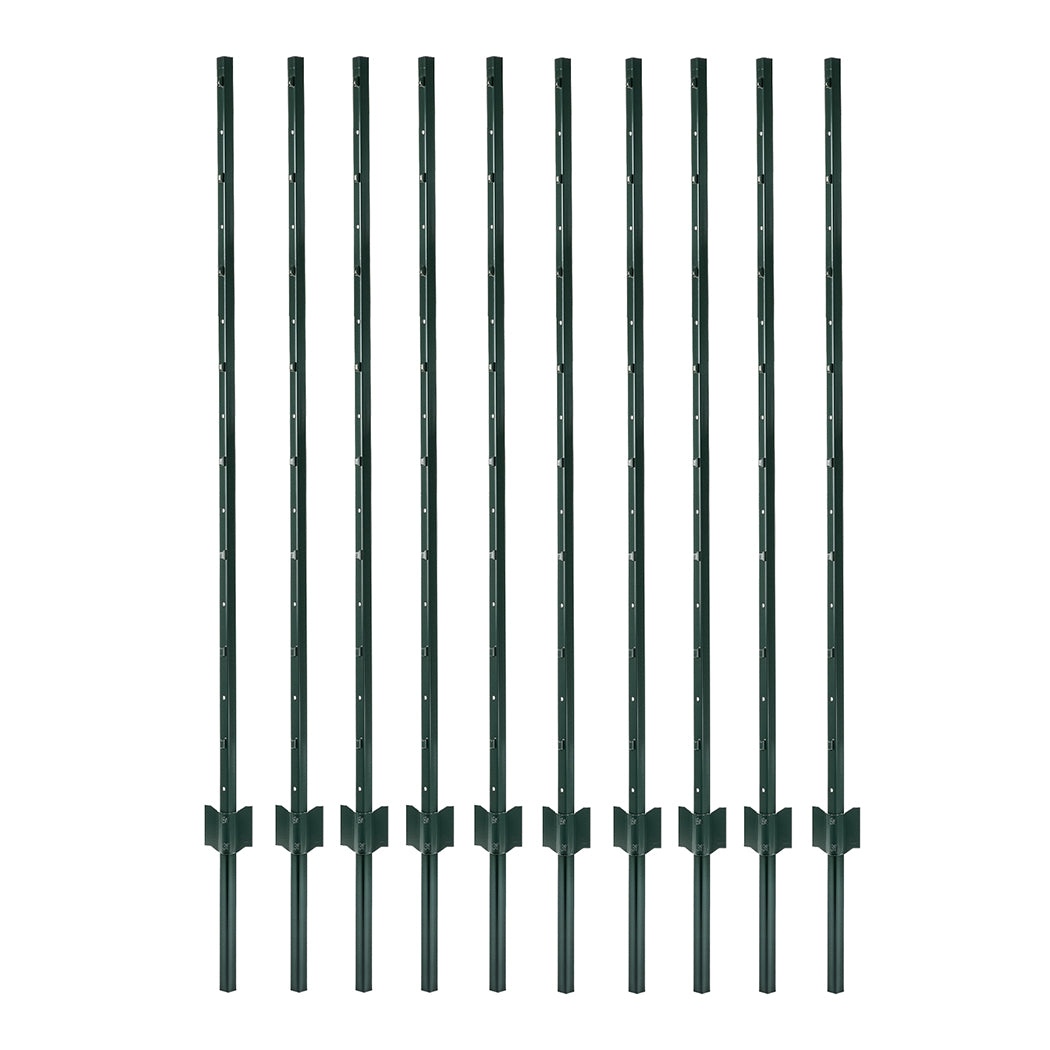 Metal Fence Posts 5Ft 10Pc Set U Shape Powder Coated for Garden Boundary Green