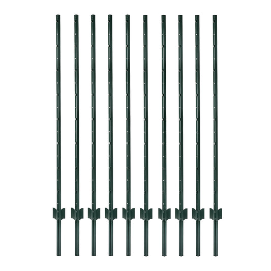 Metal Fence Posts 5Ft 10Pc Set U Shape Powder Coated for Garden Boundary Green