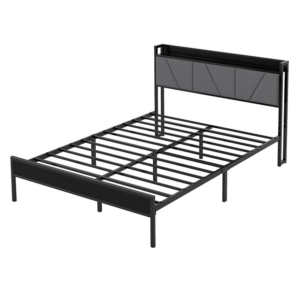 Levede Queen Bed Frame Steel Base with Headboard Grey