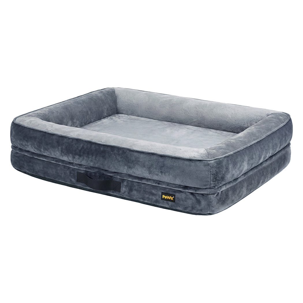 PaWz Large Dog Bed Orthopedic Dog Bed Bolstered Support Flannel Velvet Grey