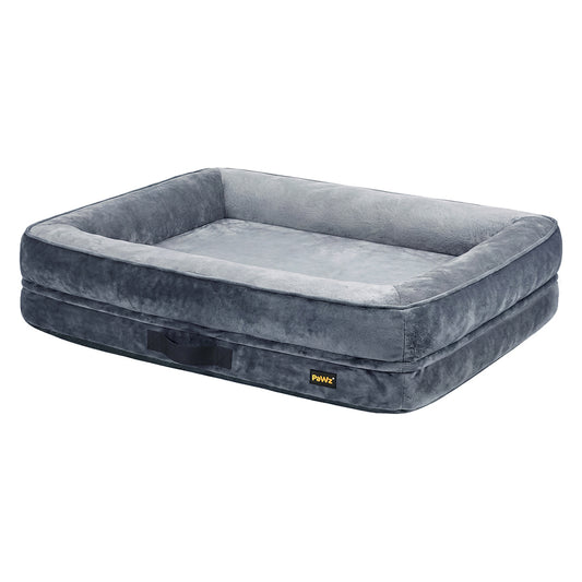 PaWz Large Dog Bed Orthopedic Dog Bed Bolstered Support Flannel Velvet Grey