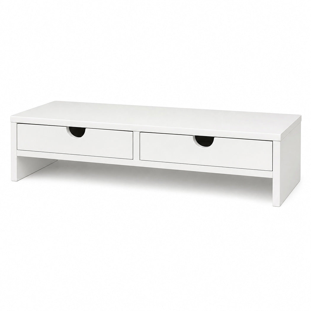 Levede Monitor Stand Riser with Dual Drawers 11cm Desk Shelf For Office White